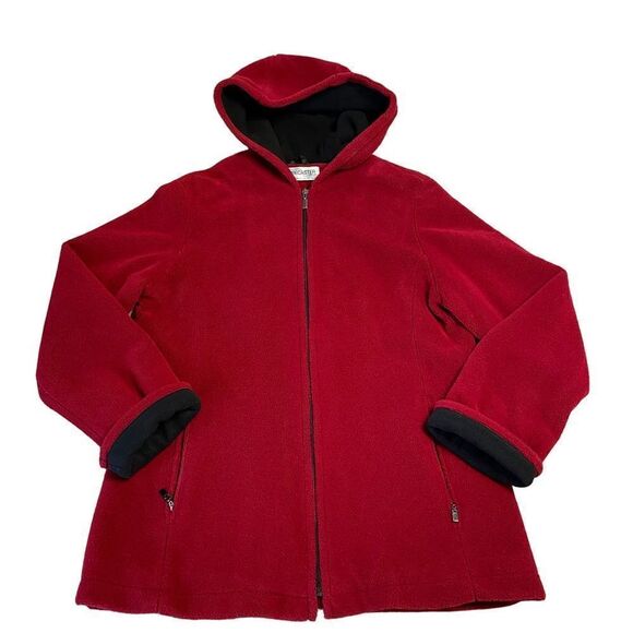 Red and Black Forecaster  Fleece Hooded Jacket, lined Size Small - Picture 1 of 11